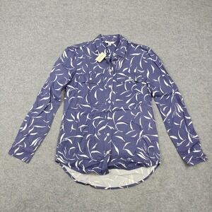 L.L. Bean Signature Shirt Womens XXS Blue Floral Button Front Long Sleeve Top